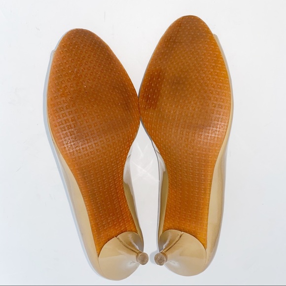 Tahari | Open Toe Camel Patent Pumps 10 - Picture 9 of 11